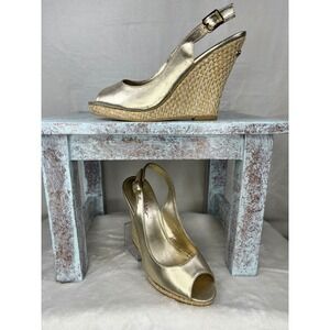 Lilly Pulitzer Gold Gigi‎ Slingback Wedge Heels Espadrille Women Size 7.5